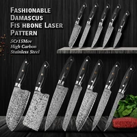 hand forged kitchen knives set laser damascus pattern chef knife sharp santoku slicing bread utility knives tool gift