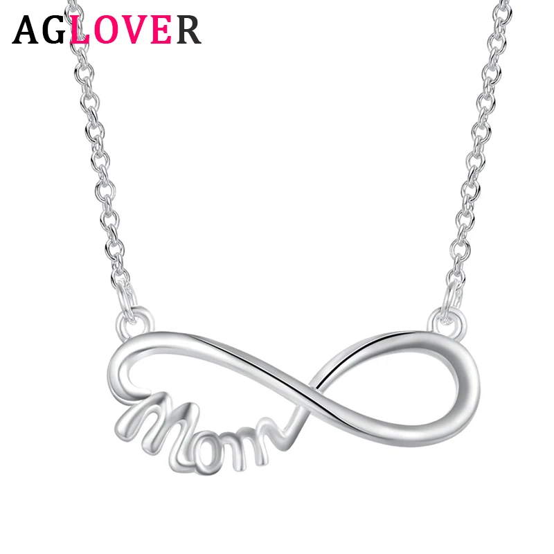 

AGLOVER New 925 Sterling Silver 18 Inch MOM Pendant Necklace For Woman Fashion Charm Jewelry Give Mother Gift
