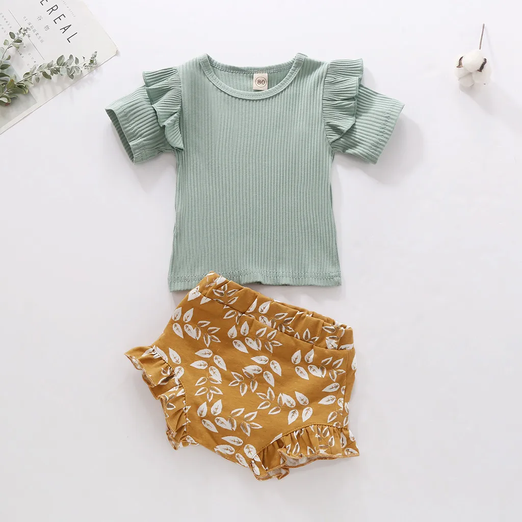 Модная одежда для маленьких девочек Однотонная футболка с короткими рукавами и