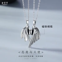 2021 trend charm angel and demon couple s925 sterling silver necklace vintage clavicle chain attract personality pendant