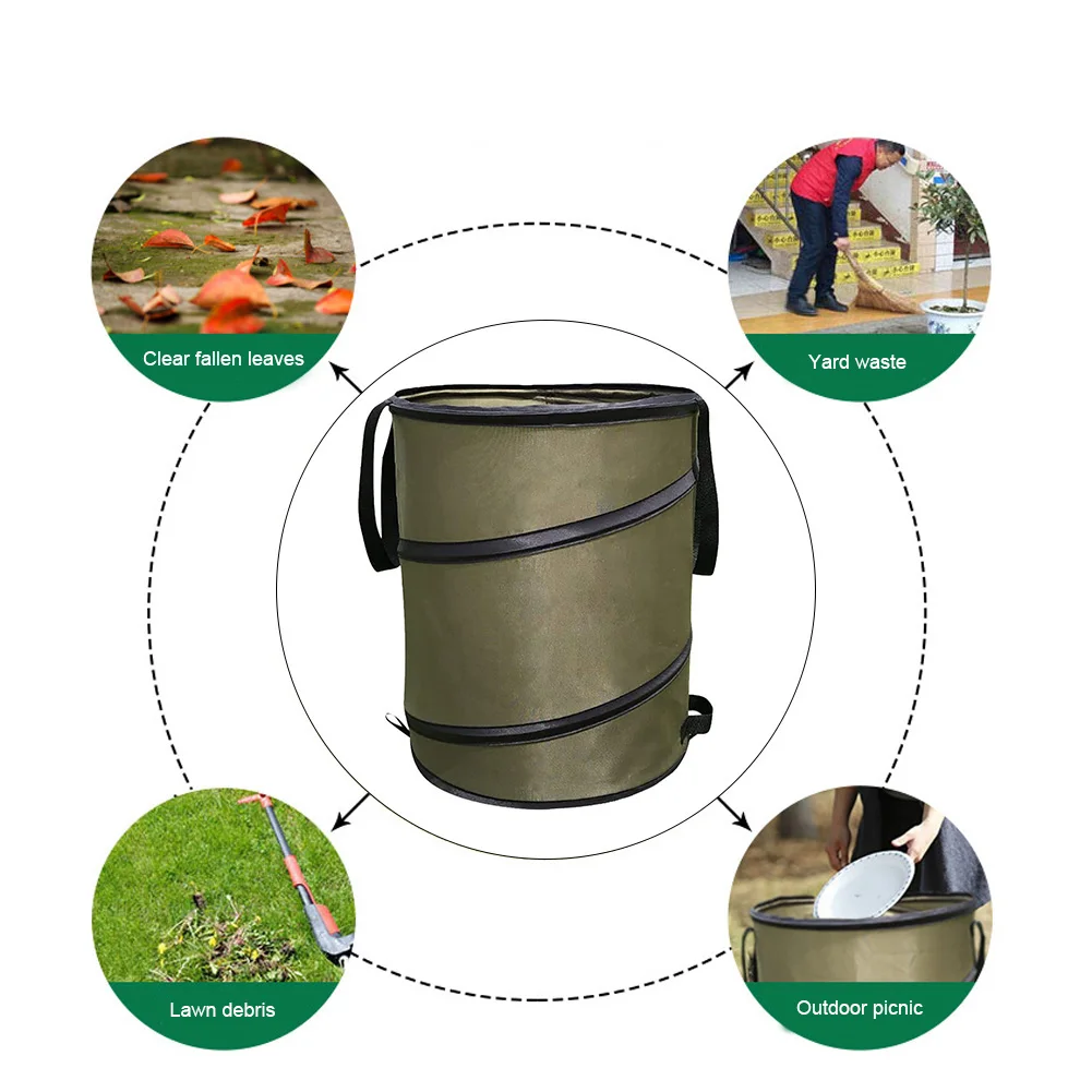 

Garden Waste Bag Rubbish Refuse Sacks Portable Foldable Reusable Waterproof Garbage Handles Release Buckle For Outdoor
