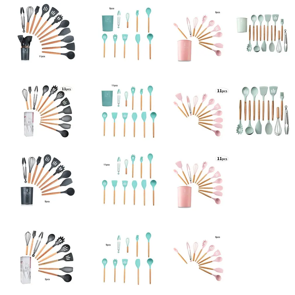 11 шт Силиконовые Тернер суповая ложка лопатка щетка яйцо венчик антипригарные