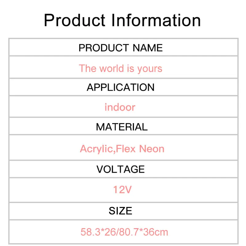 

The World Is Yours Custom Neon Sign Light Cute Aesthetic Room Lamps for Wall Decor Home Bedroom Bar Wedding Party Design Lights