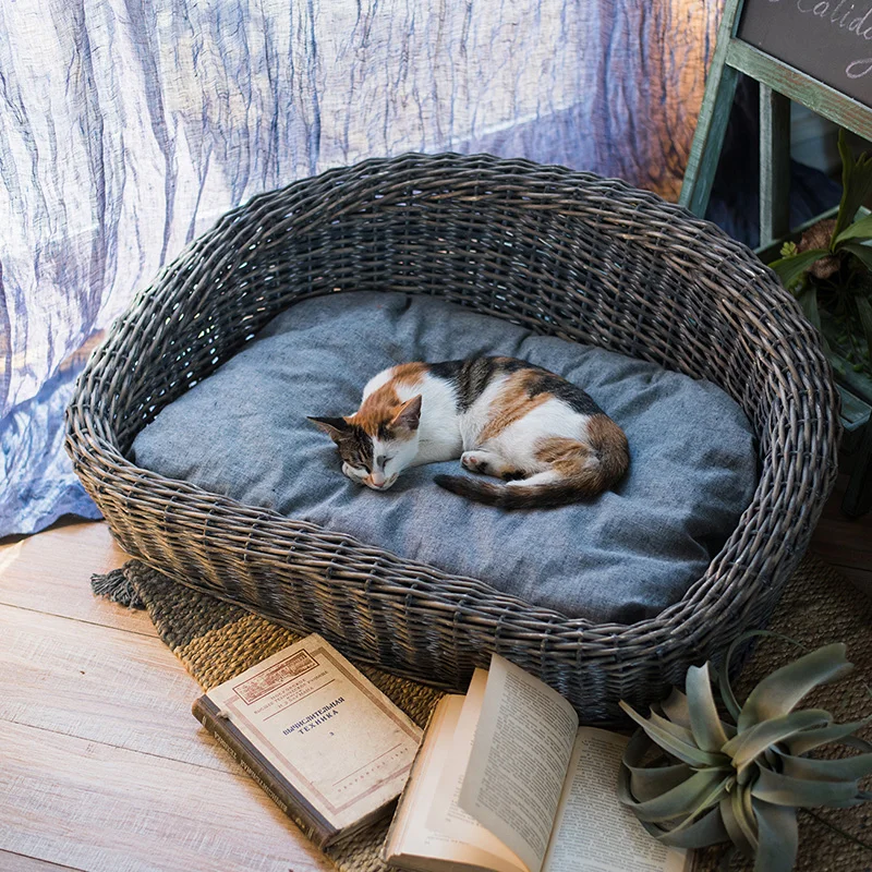

Natural Wicker Pet Bed Cathouse Doghouse Vintage Large Small Dogs puppy bed alwaysme indoor outdoor fog kennel supplies