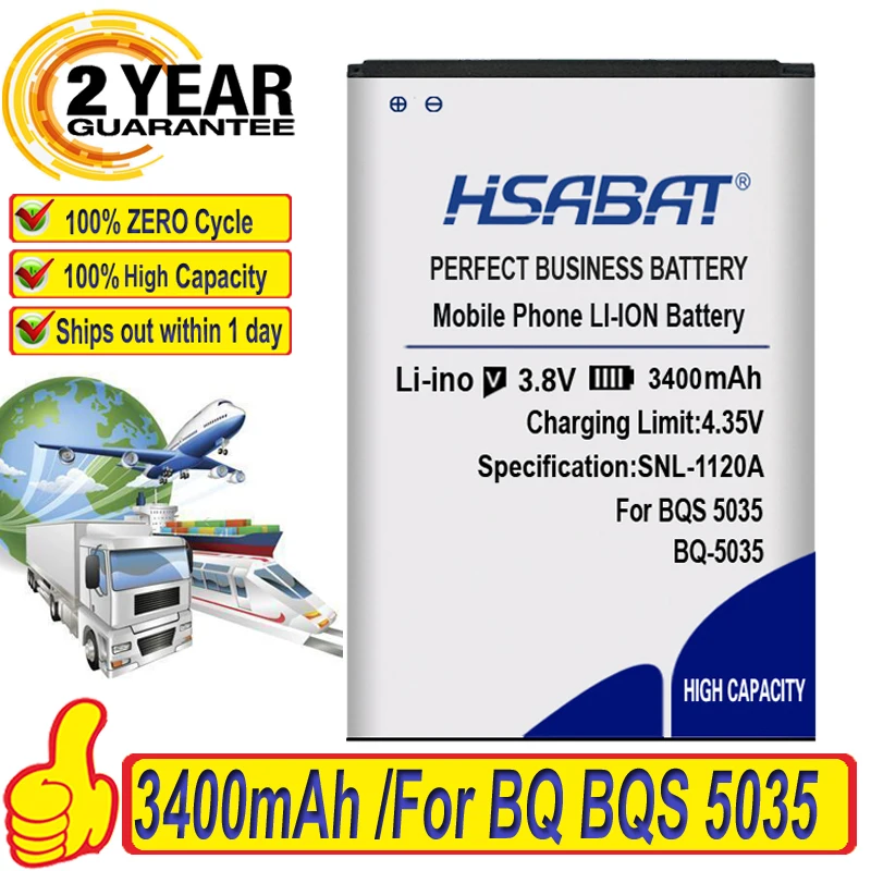 Аккумулятор HSABAT для BQ BQS 3400 100% новый 5035 мАч бархатный с номером отслеживания |