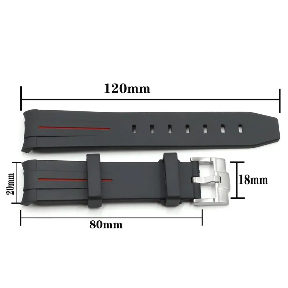 Men's Rubber Strap 20mm Stainless Steel Buckle Watch Accessories for Rolex GMT Ghost King Ancon Waterproof Silicone Watch Strap