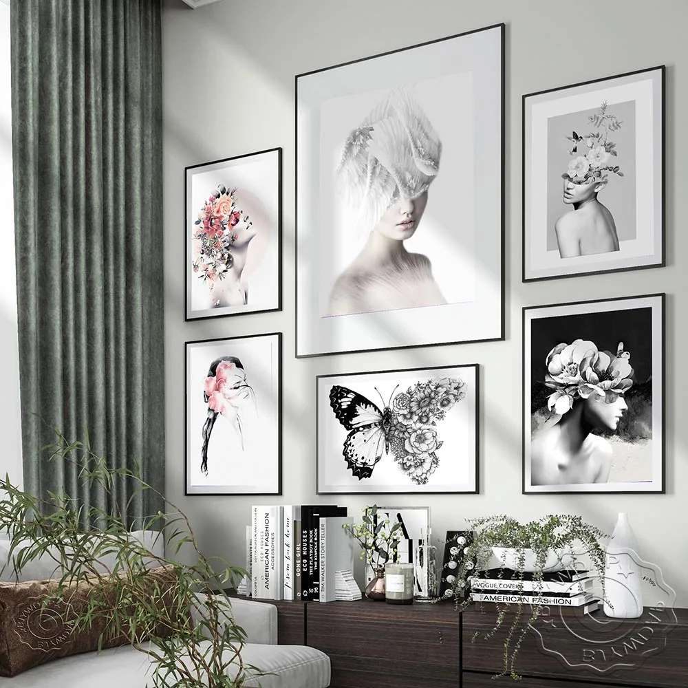 

Modern Fashion Poster Canvas Print Abstract Flower Sexy Woman Wall Art Painting Picture for Bedroom Living Room Home Decoration