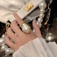 bilandi fashion jewelry simulated pearl ring 2021 new trend vintage irregular geometric finger ring for women lady party gifts