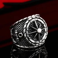 retro motorcyclist 316l stainless steel viking compass ring men nordic pirate anchor ring fashion amulet viking jewelry gift