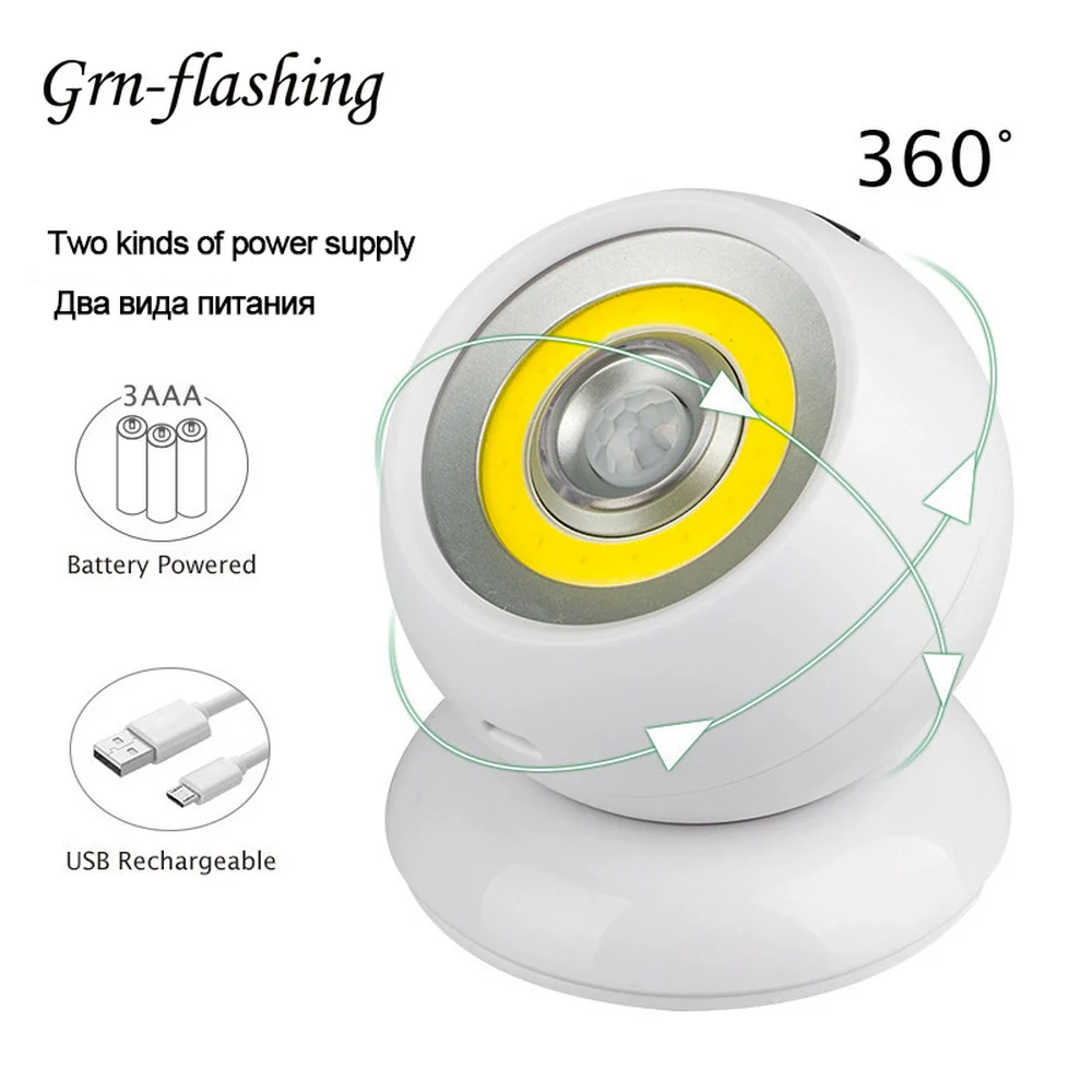 3 Вт COB лампа с пассивным ИК датчиком движения Ночной Светильник 5 в USB