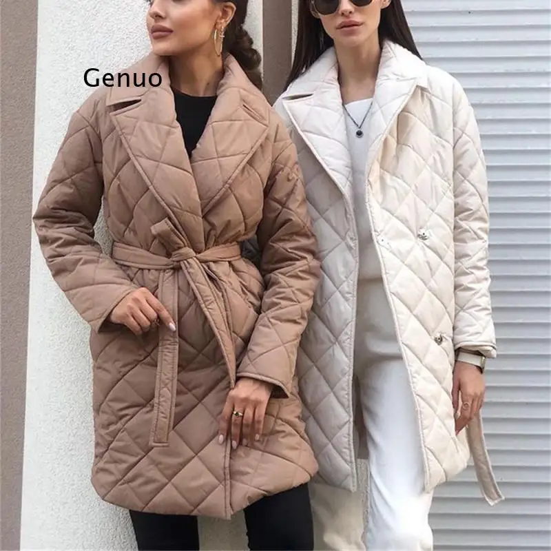 Lapel Mid-Length Padded Jacket 2022 Autumn and Winter Women's New Style Jacket Waist Pocket Padded Jacket Women