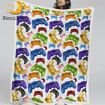 BlessLiving Colorful Throw Blanket Game Pads Printed Soft Blanket for Boys Sherpa Fleece Blanket 150x200cm Kids Bedding Cobertor 1