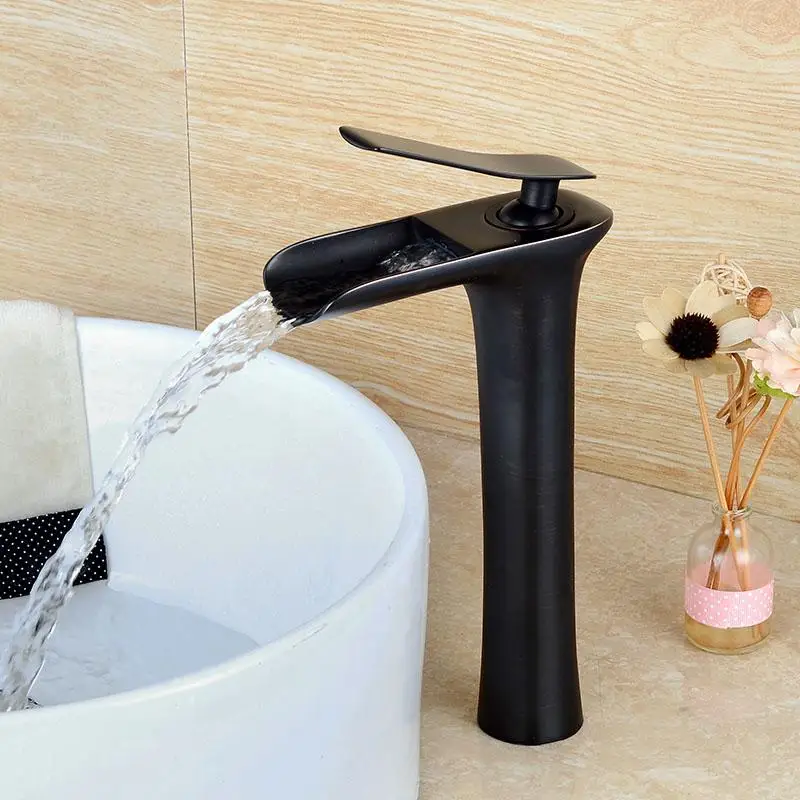 Хромированный и белый высокий смеситель для раковины водопад в ванную комнату