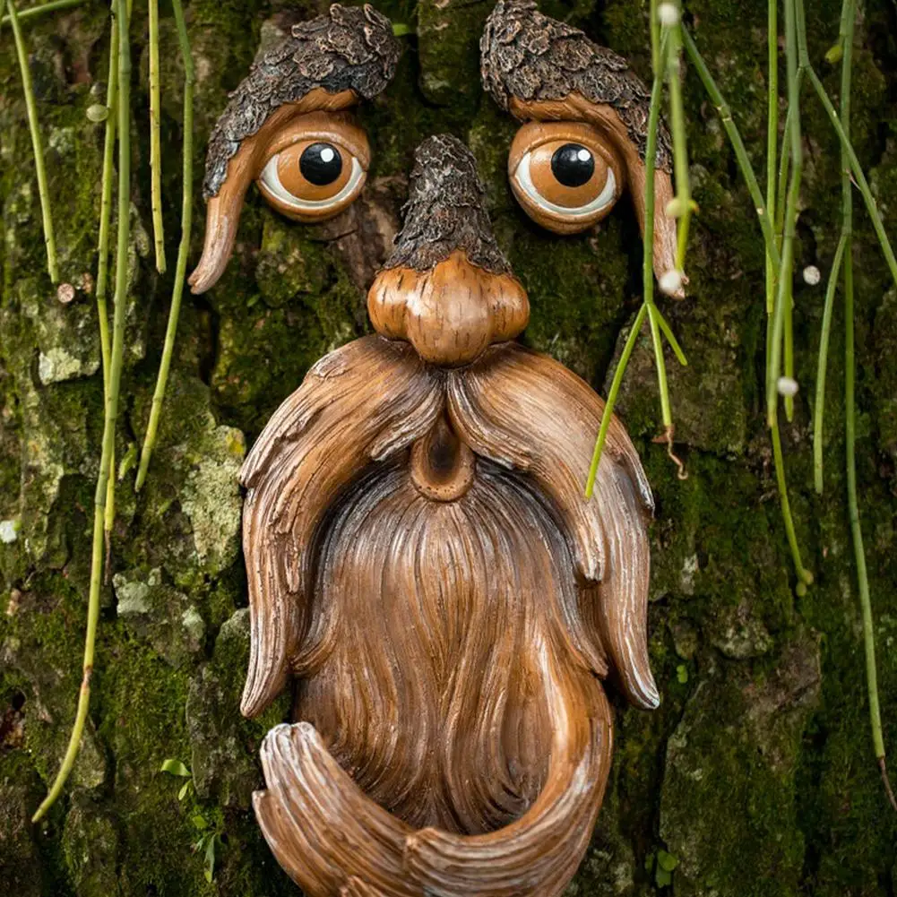 

Decorative Figure Figurine Bird Feede Decoration Garden Dwarf Exterior Scarecrow Tree Face Little Outdoor Ornaments Outdoor Bark