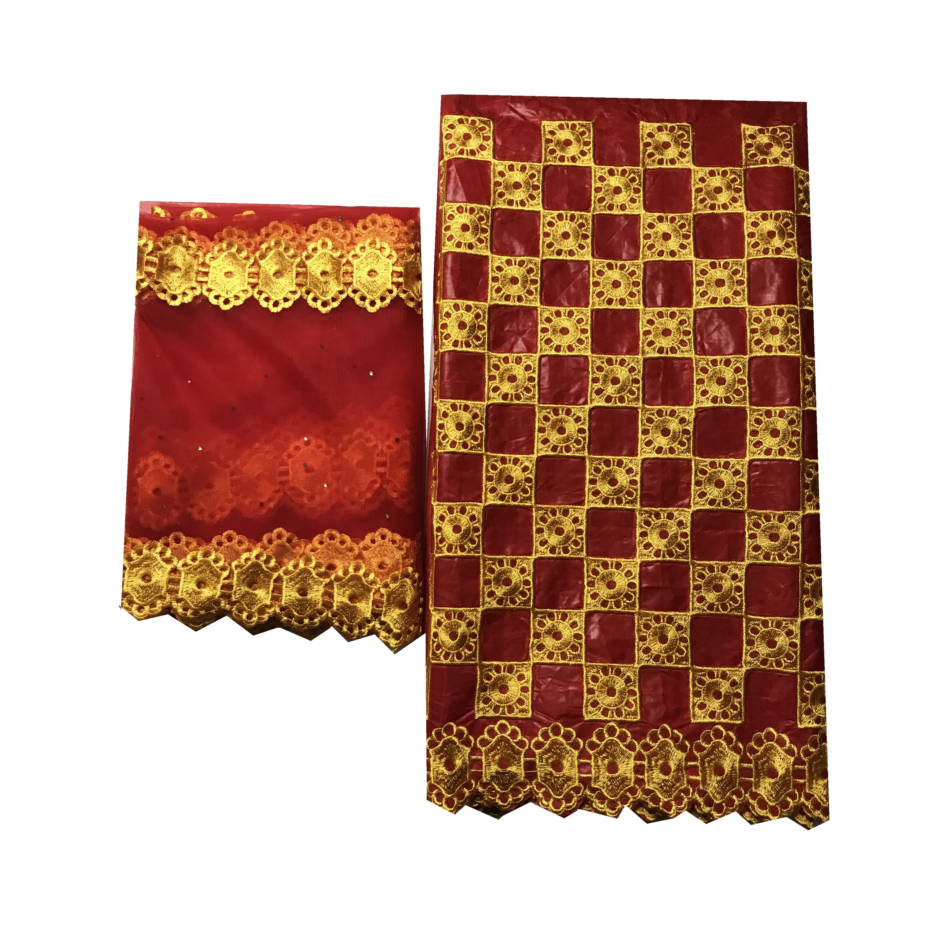 Высококачественная красная и Золотая кружевная ткань с вышивкой Bazin Getzner вышитый