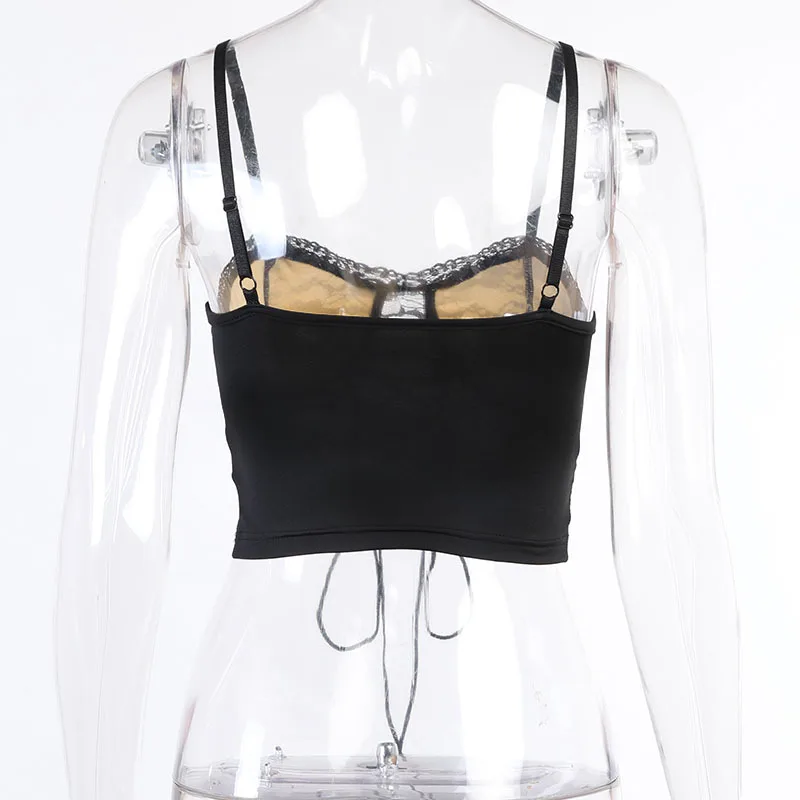 

Lace Corset Top Women Tie up Adjustable Straps See Through Crop Tank Top Ladies Summer Party Fashion Sexy Bustier 2021