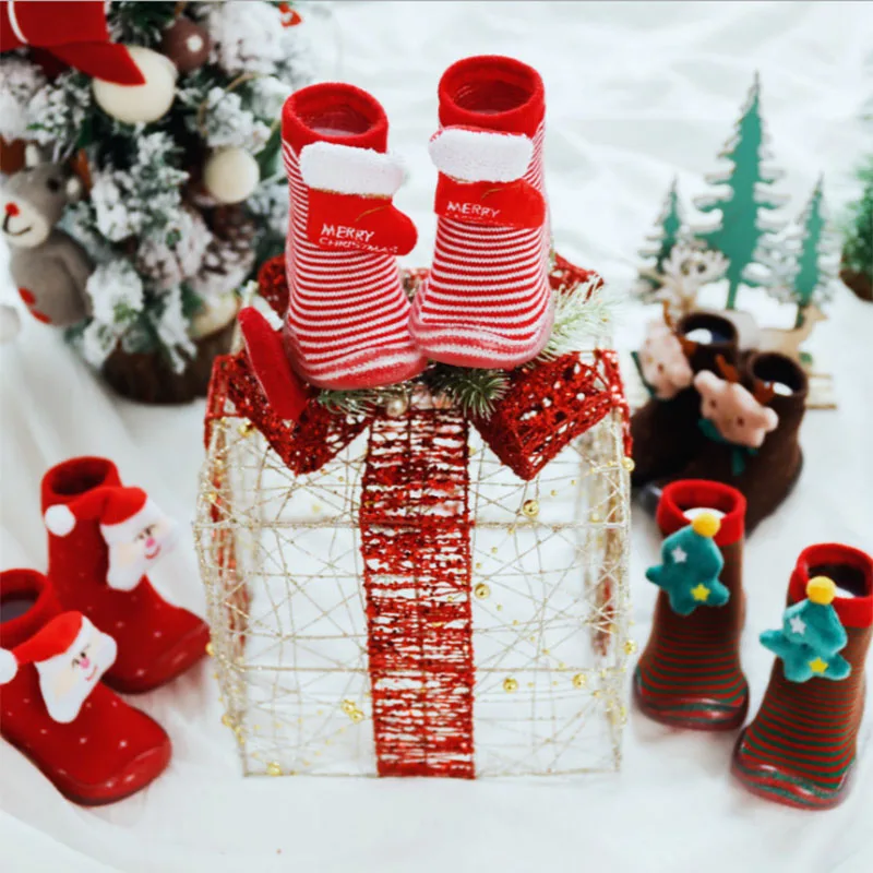 Рождественские детские носки с резиновой подошвой для маленьких девочек и