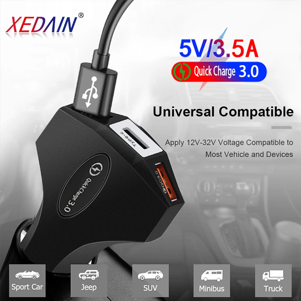 Автомобильное зарядное устройство USB Quick Charge 3 0 Мобильный телефон Type C 2 быстрое