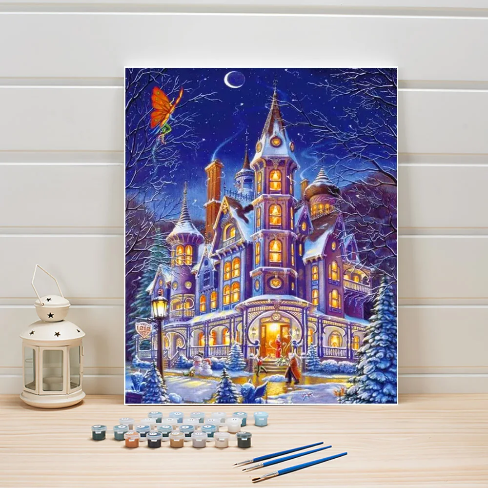 Краска масляная краска по номерам 40 × 50 см Замок Пейзаж DIY акриловая раскраска