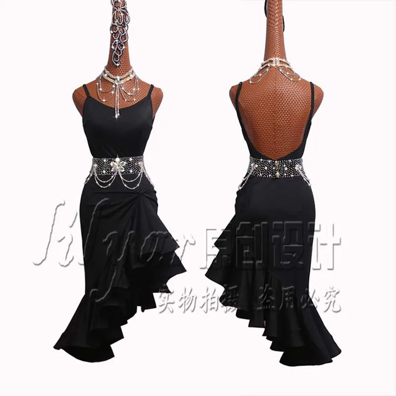 

Latin Dance Dress Latin Skirt Competition Dress Costumes Performing Practice Skirt Customize Adult Kids Lady Practice Clothing