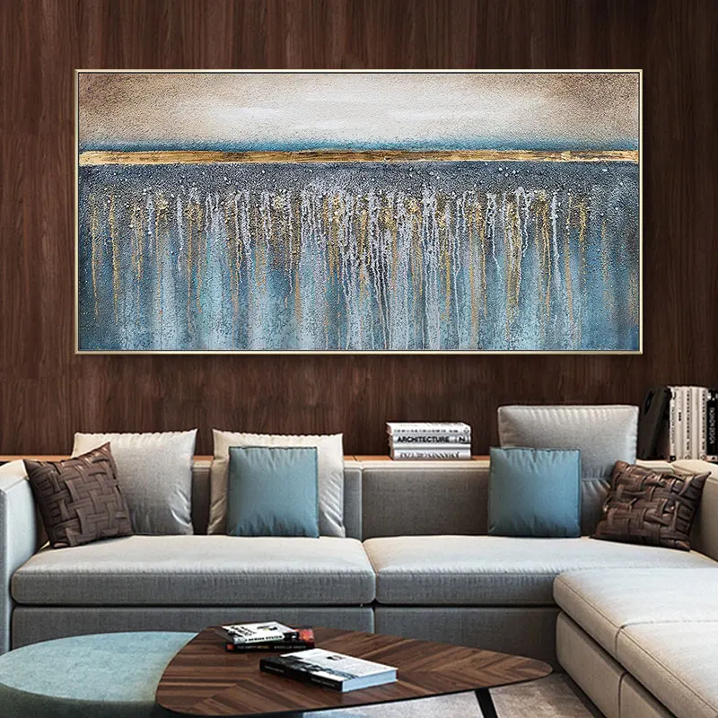 

Modern Scandinavian Living Room Bedroom Bedside Painting Decorative Paintings Light Lux Gold Leaf Painting Abstract Canvas Oil