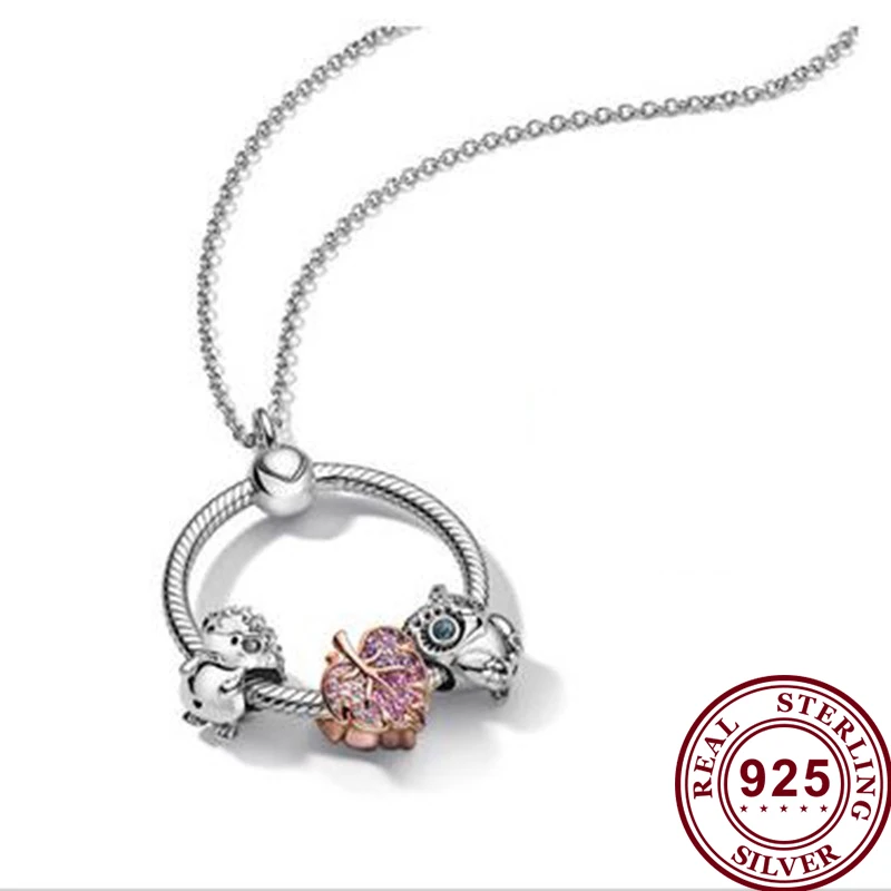 

100% 925 Sterling Silver Rose Gold Leaf Beads With O-shaped Pendant Pan necklace Is The Most Popular Gift For Women