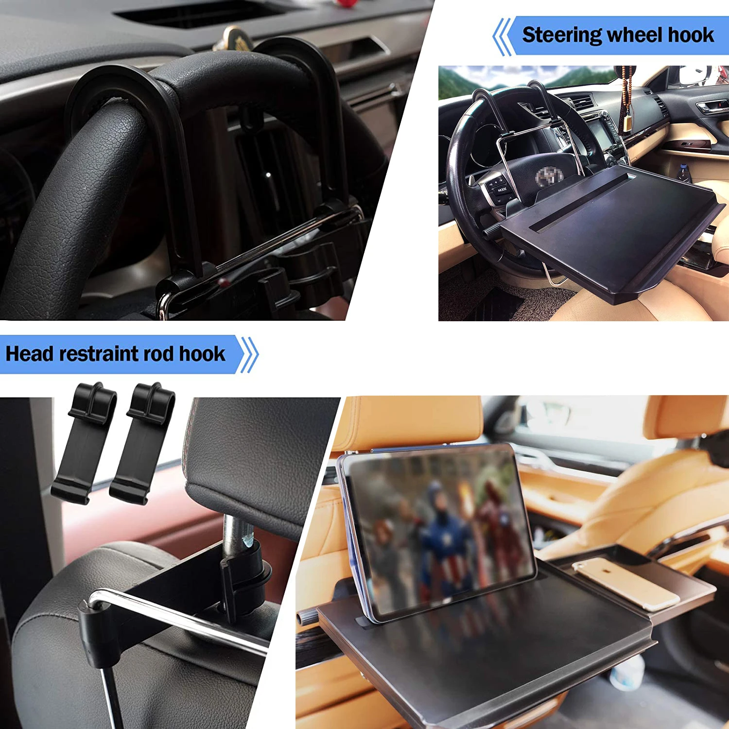 

Car Steering Food Tray Desk Table Mount Holder Laptop Wheel Seat Back w/ Drawer for Caring Personal Cars Accessories