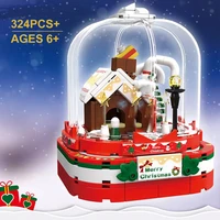 city village winter holiday santa mini gingerbread house music box moc model building blocks bricks toys gifts