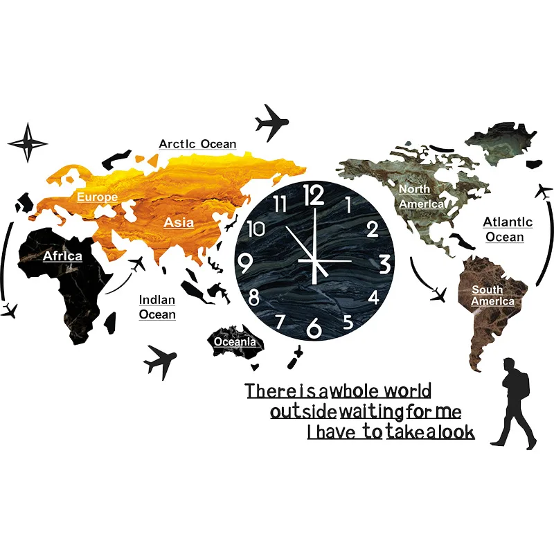 

60x28CM 3D World Map Acrylic Wall Clock Modern Large Wall Decor Clocks Watch for Living Room Bedroom Wall Home Decor