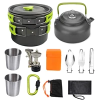 camping cookware set picnic cooking pots set outdoor hiking bbq tableware with pan kettle stove set camping tourism supplies kit