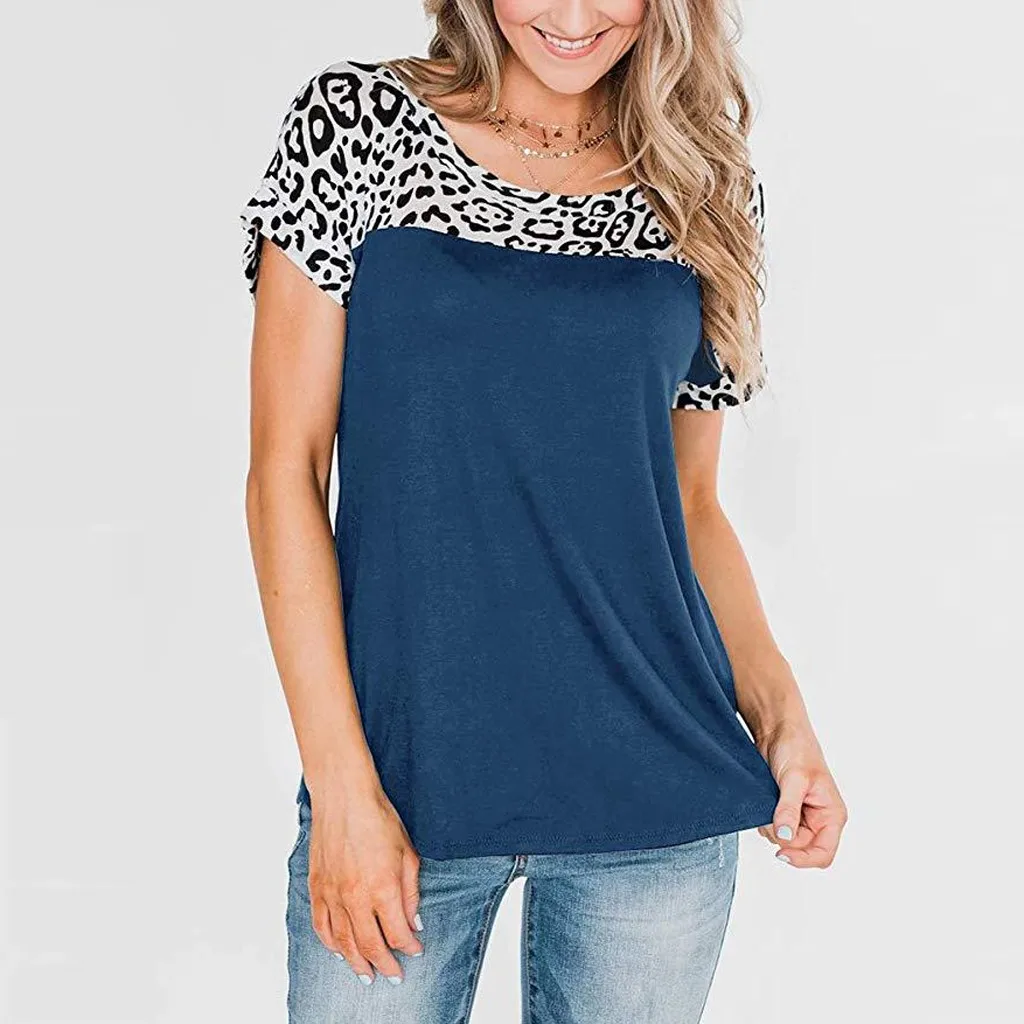 Женская футболка Повседневная с коротким рукавом Элегантная туника леопардовым