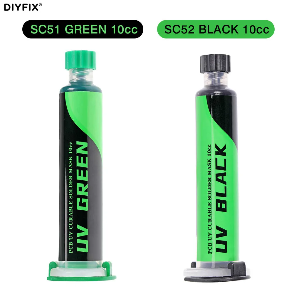 

2UUL 10CC High Quality PCB UV Black Green Curable Solder Mask For BGA CPU PCB Repair Solder Paste SC01 Syringe For Flux Tube