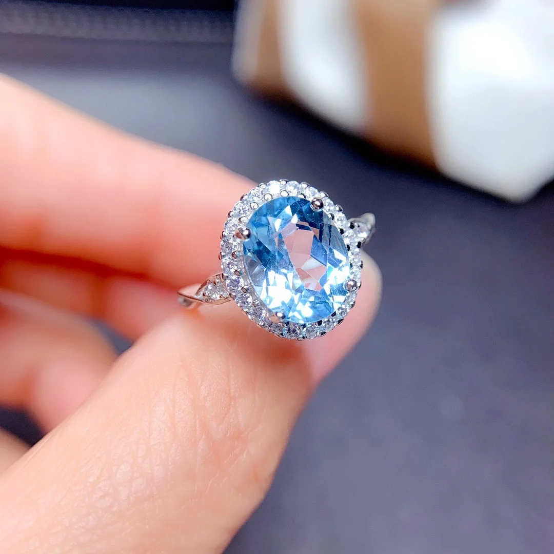 Фото Модное винтажное серебряное кольцо с небесно-голубым камнем Женское Обручальное
