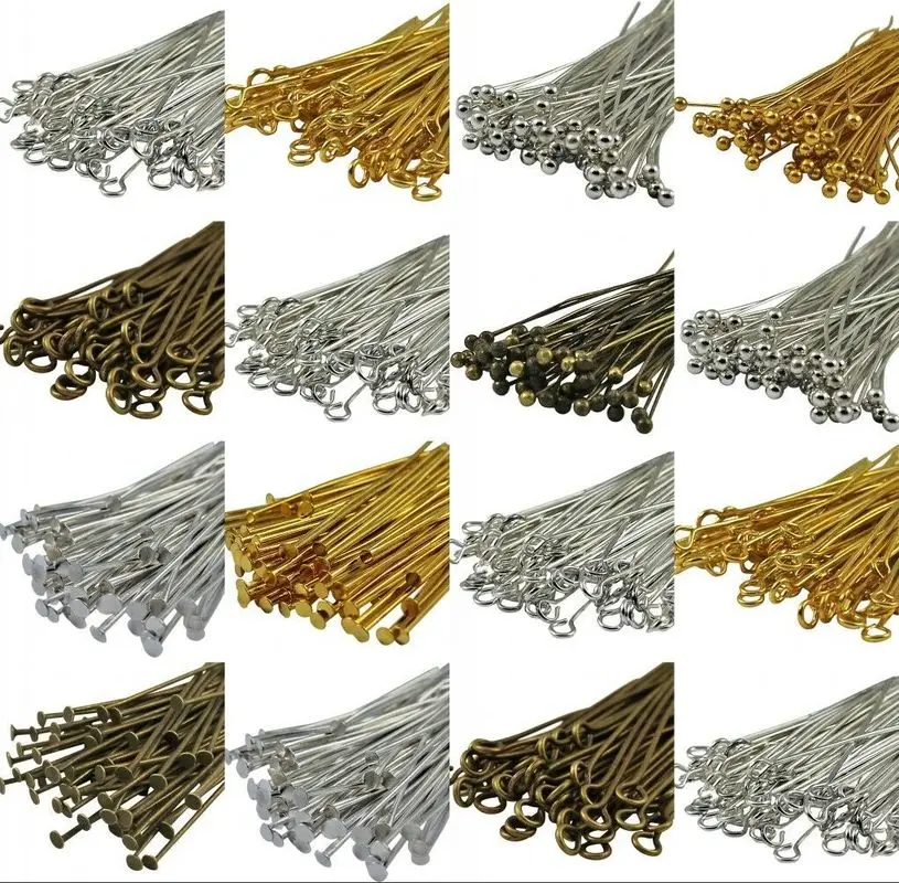 

100Pcs/Lot Metal Pins Finding Components Gauge Many Style Headpins Eyepins Ballpins for Jewelry MakingDIY Beads Bracelets