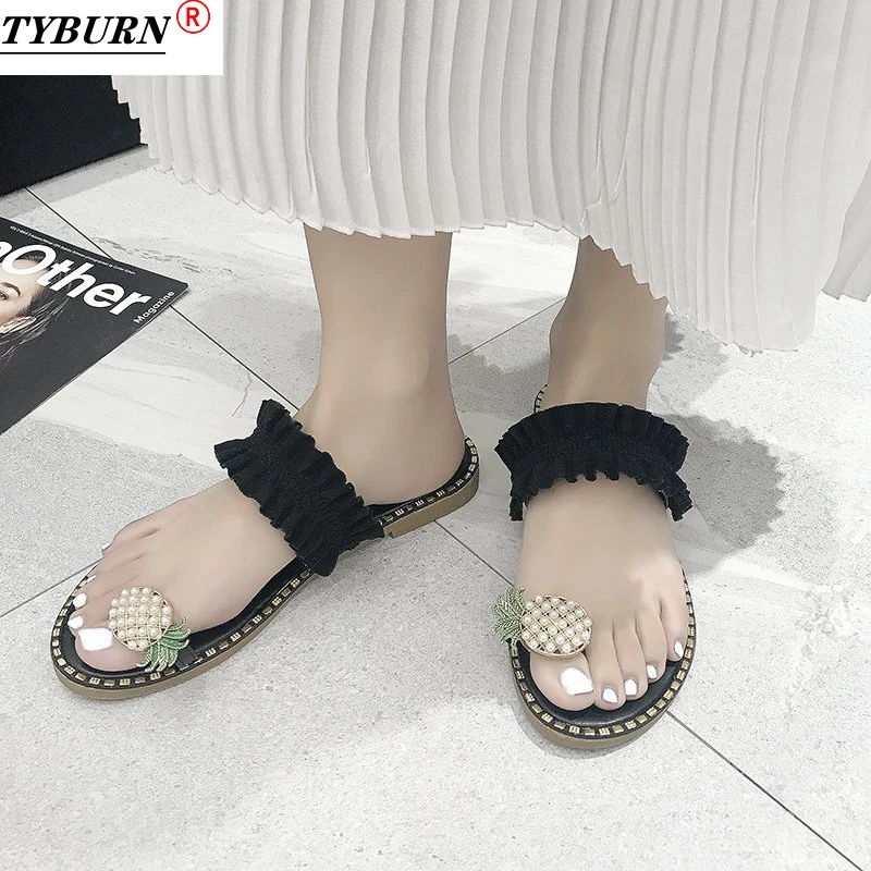 

2021 Ladies Sandals Slippers Flat Flip Flops Beaded Summer Fashion Shoes Leopard Print Women Sandals Pineapple Ladies Leisure