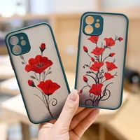 poppy flower bloom phone case black green color matte transparent for iphone 12 mini 11 pro x xr xs max 7 8 plus shell cover