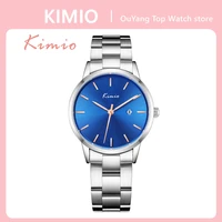 kimio women wrist watches simple business classic blue calendar luxury dress stainless steel elegant for ladies quartz watch