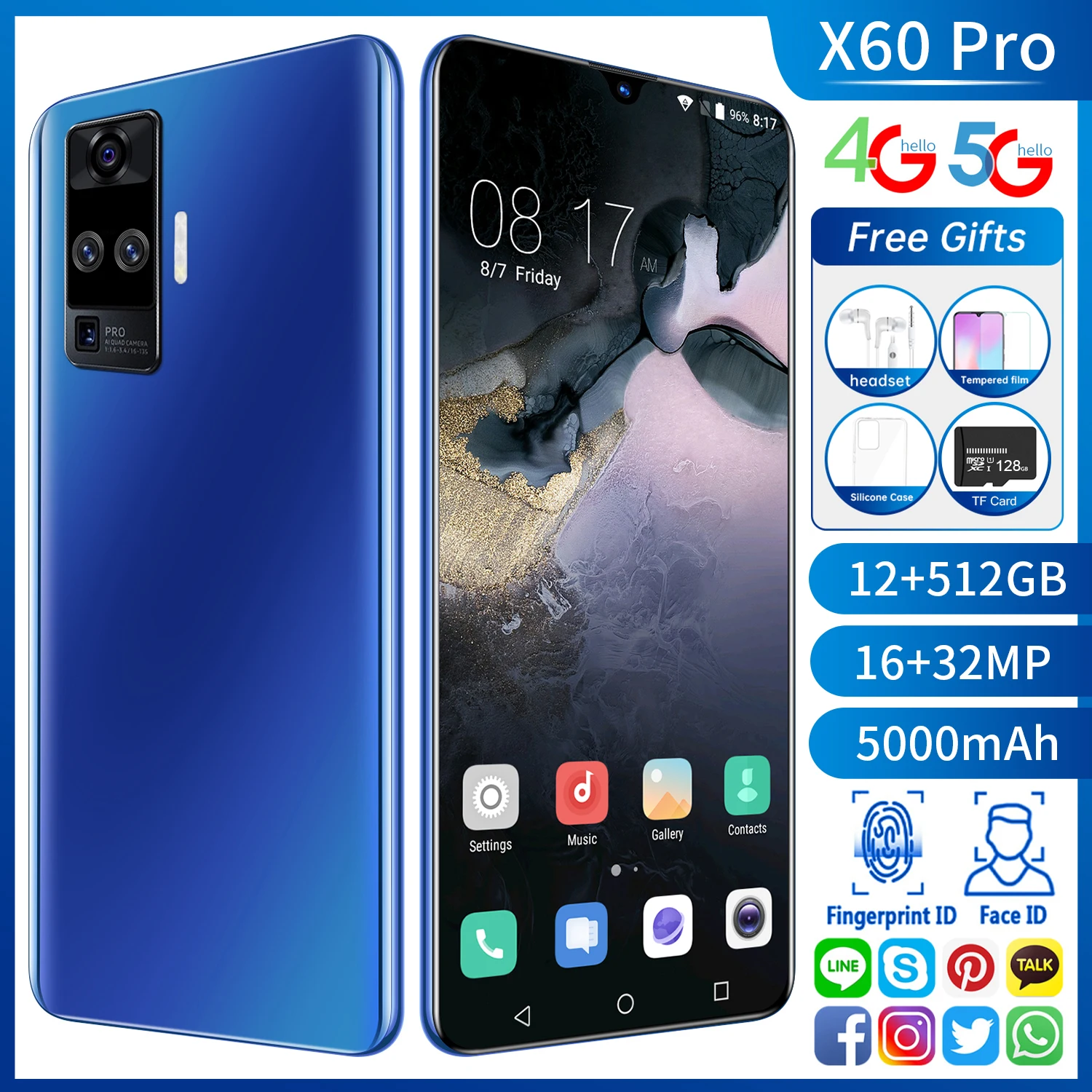 

For Vivo X60Pro 2021 New 5GSmartphone With 6.6-inch Water Drop Screen 12+512GB Fast chargeFor Samsung Huawei Android 11.0 System