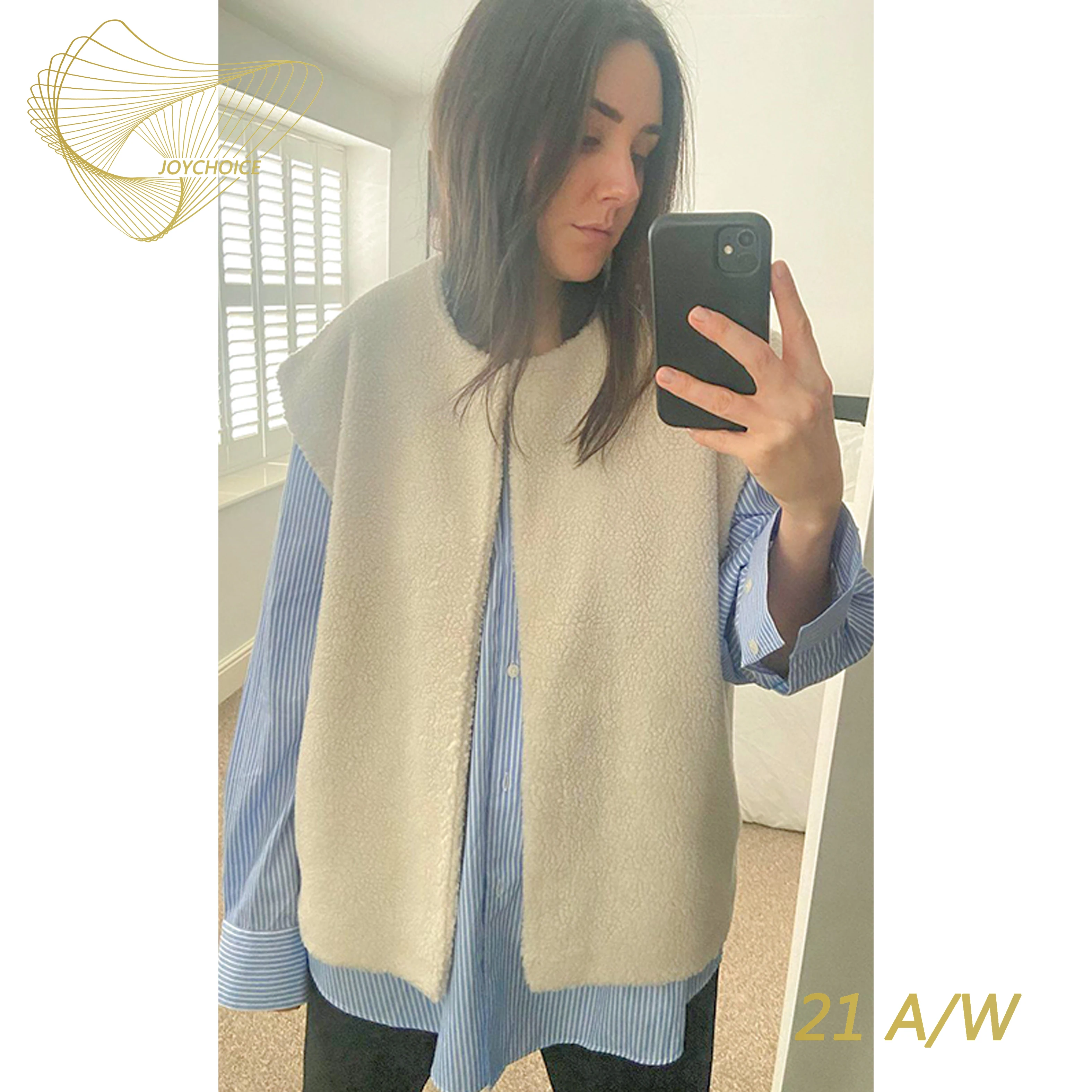 

Кардиган JOYCHOICE 21A/W без рукавов с круглым вырезом, однотонное Свободное пальто