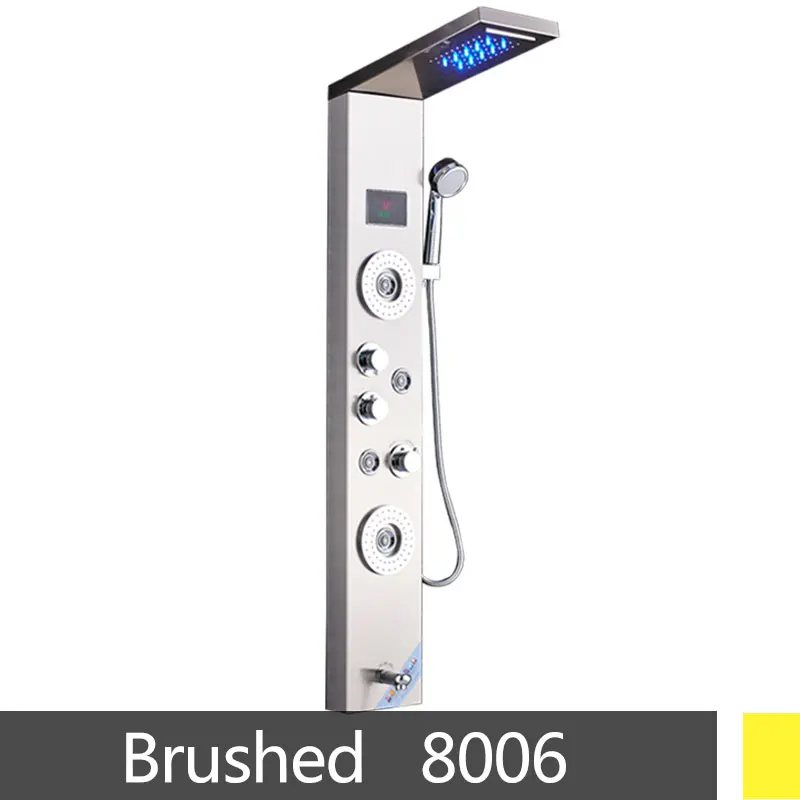 Brushed 8006 Матовый Никель Нержавеющая сталь сертифицированные 5-функции водопад дождевая Лейка Панель массажными Системы Ванна Носик душевая лейка душевая колонна - Цвет: Brushed 8006