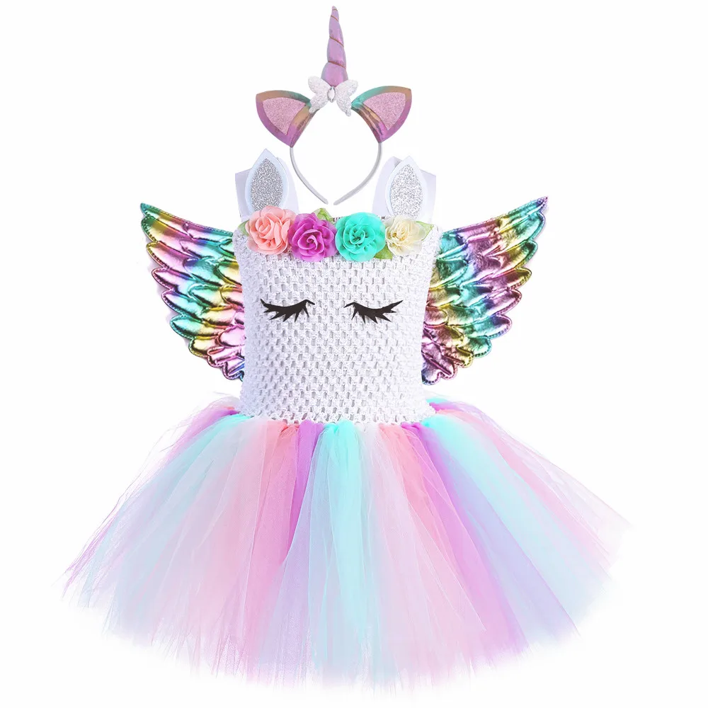 Пастель светильник Цвет девушка Единорог платье-пачка для девочек с цветочным