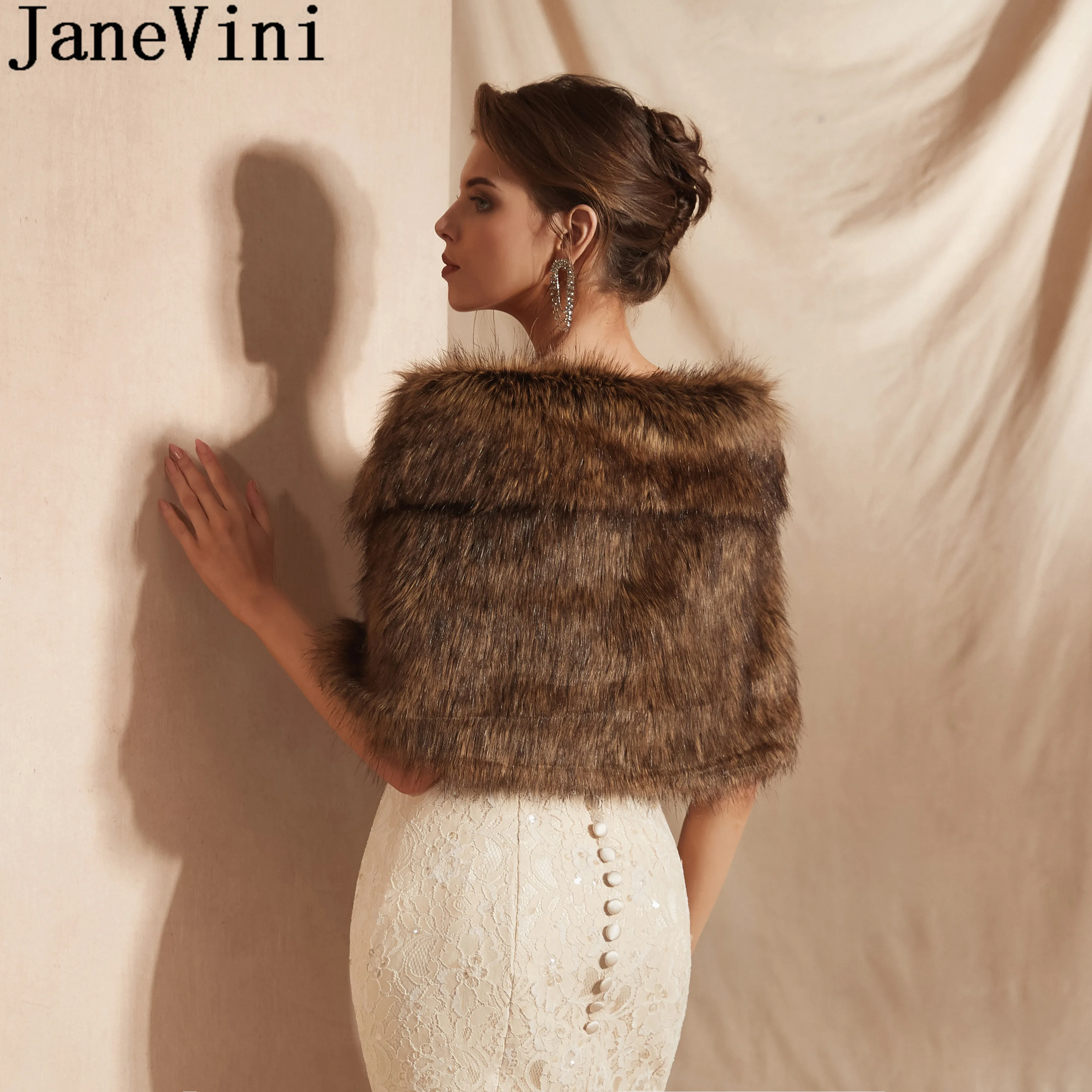 JaneVini зимняя меховая шаль для невесты вечерние болеро свадебное платье женские