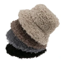 women winter solid lamb faux fur bucket hat outdoor warm fluffy fishing bob fisherman foldable panama casual soft hat gorros