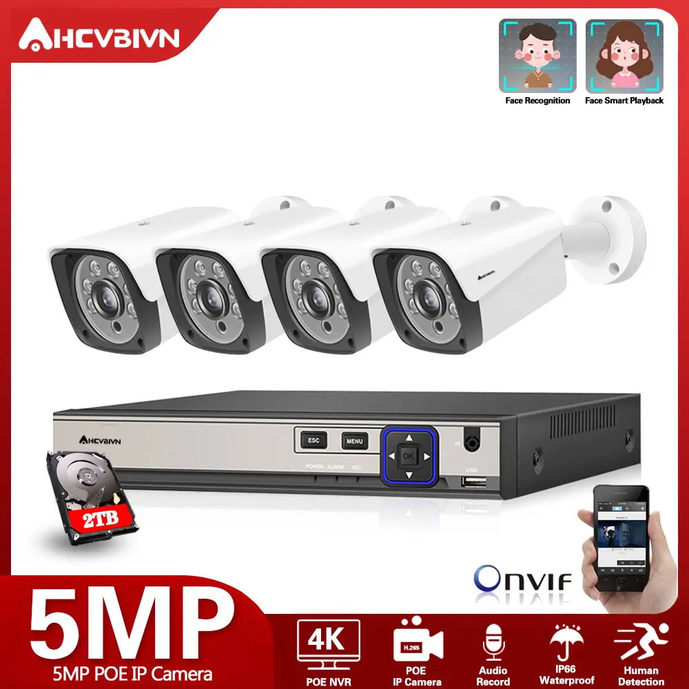 

Face Detection 5MP Home Video Security Camera NVR System 4CH POE NVR Kit Indoor Audio POE IP Dome CCTV Surveillance Camera Kit