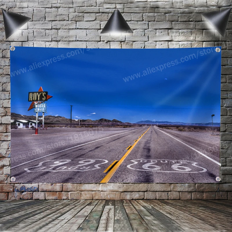 

Route 66 Motorcycle Biker Rider Retro USA Flag Banner Art Home Decoration Hanging Flag 4 Gromments In Corners 3*5FT 144*96CM