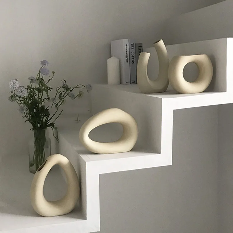 

Vase Ceramic Beige Vases For Room Decoration Nordic Style Vase Office Room Decoration Modern вазы 화병 Vases Floreros