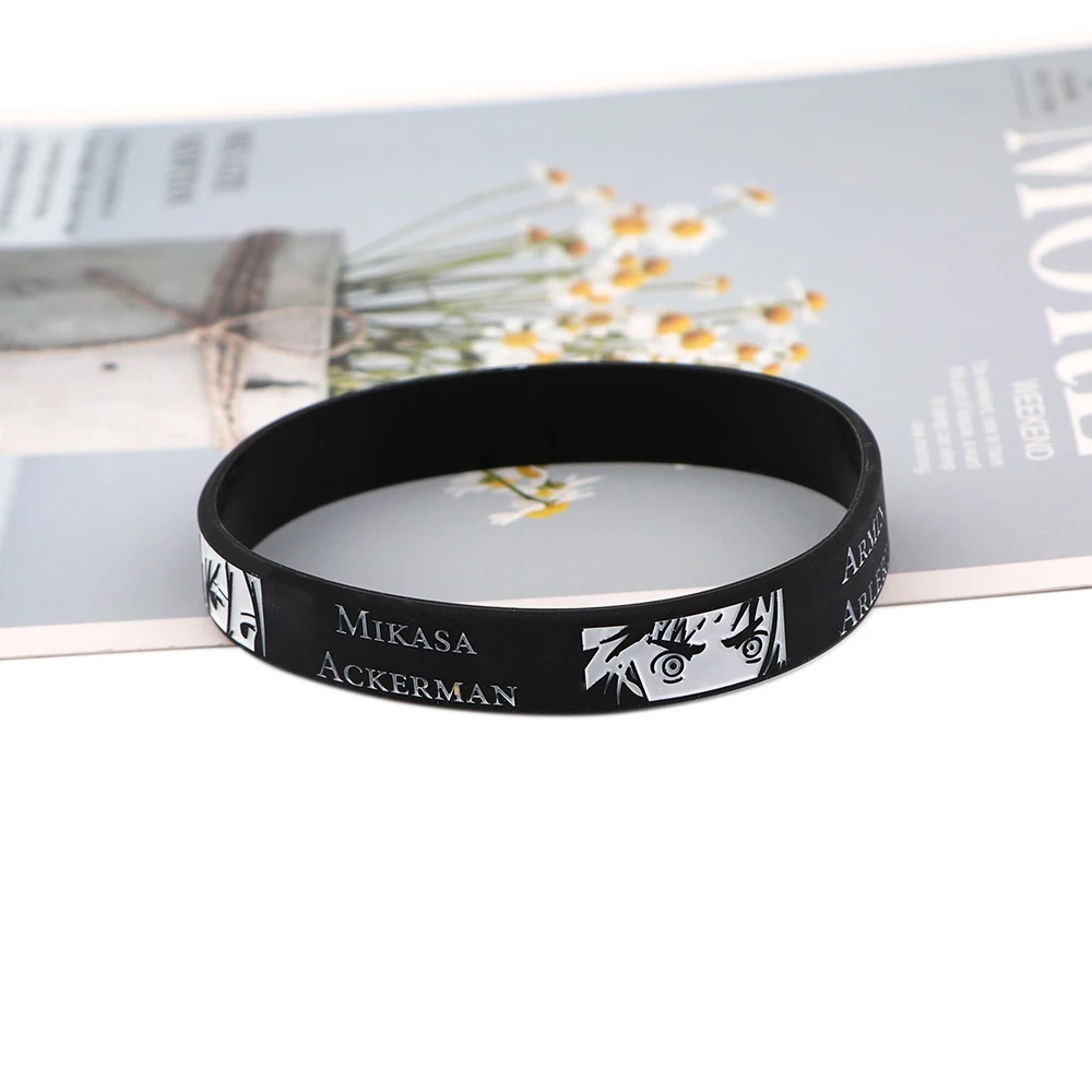 Браслет BG1659 из аниме атака на Титанов черный спортивный мужской резиновый