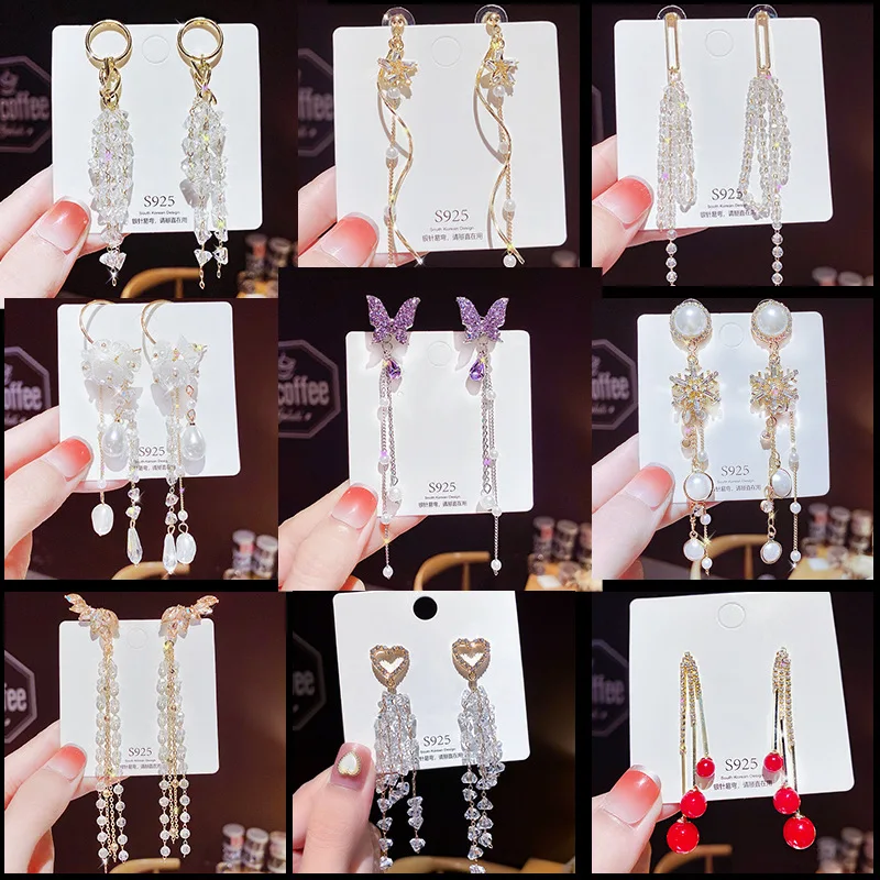 Fashion Earrings with Zircon, Bow Design, and Long Tassel for Women - Trendy Dangle Earrings and Versatile Gift image 3