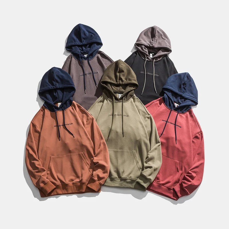 

Contrast Hooded Sweatshirt for Men 2021 Autumn New Casual Loose Cotton Hoodie Pullover Harajuku Streetwear Couple Clothing Tops
