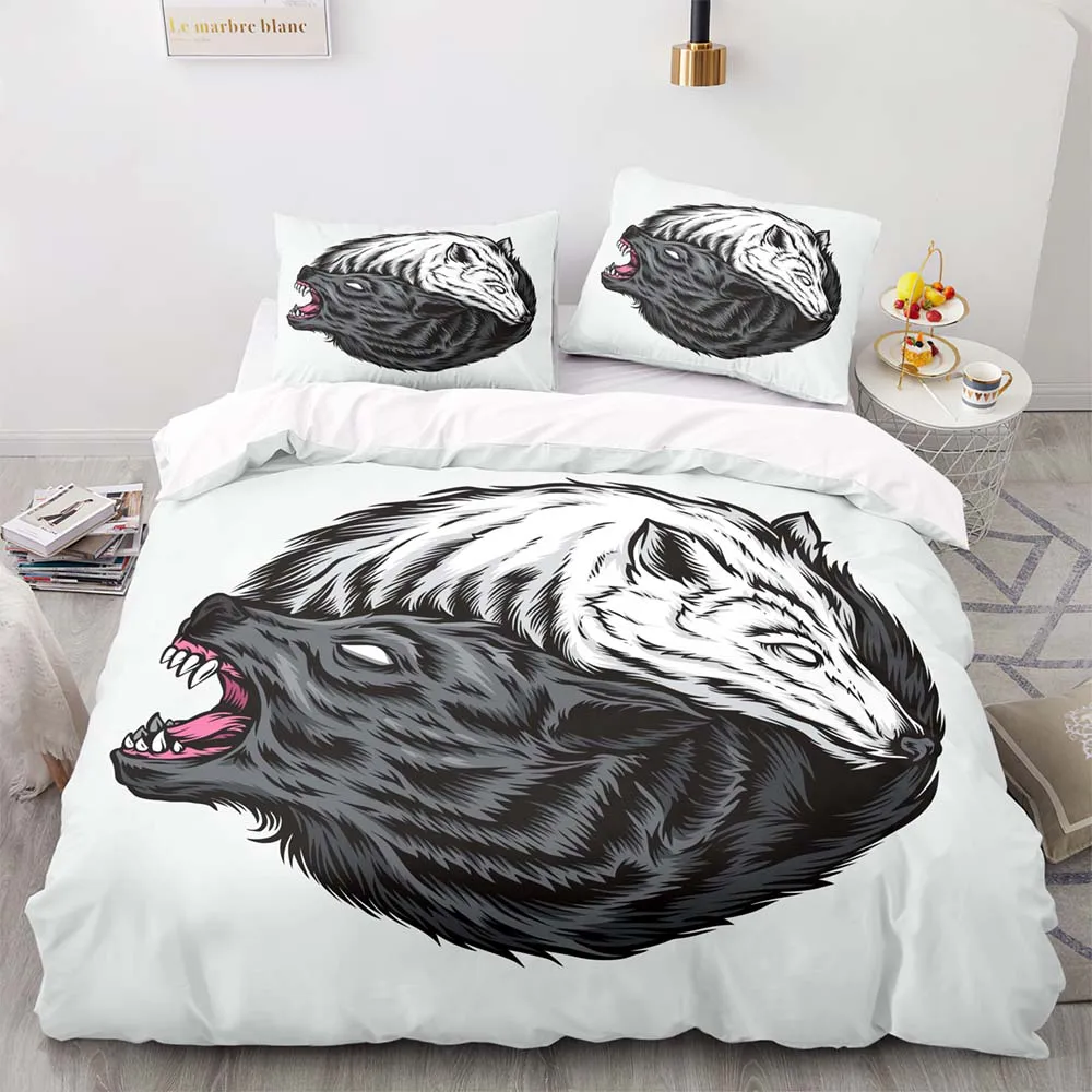 

3D Printing Wolf And Bear Fighting Pattern Bedding Set,228228 Duvet Cover Set With Pillowcase, 210210 Quilt Cover